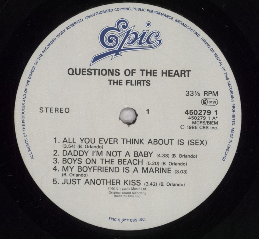 The Flirts Questions Of The Heart UK vinyl LP album (LP record) FLILPQU839125