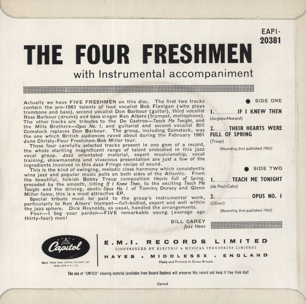 The Four Freshmen The Four Freshmen UK 7" vinyl single (7 inch record / 45)