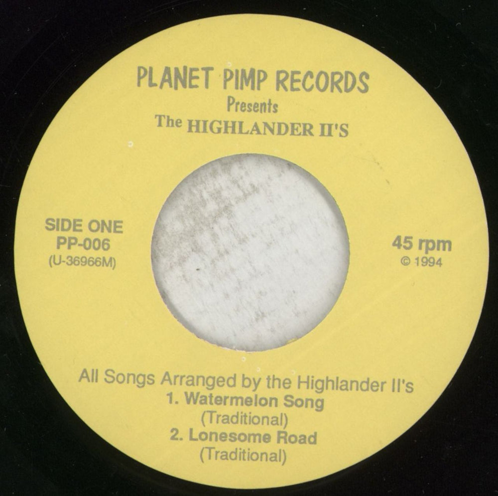 The Highlander Twos Nursing A Hangover US 7" vinyl single (7 inch record / 45) 9NF07NU870880