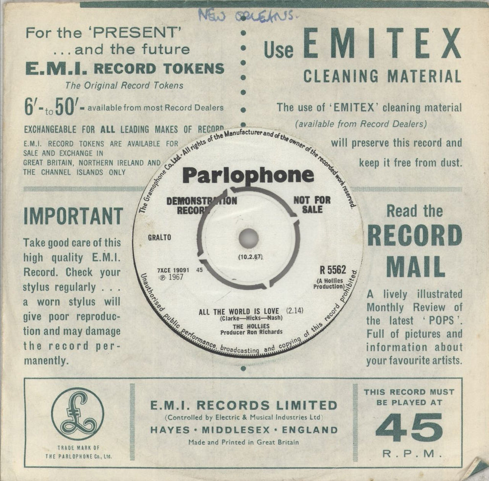 The Hollies On A Carousel - A Label - VG UK Promo 7" vinyl single (7 inch record / 45)