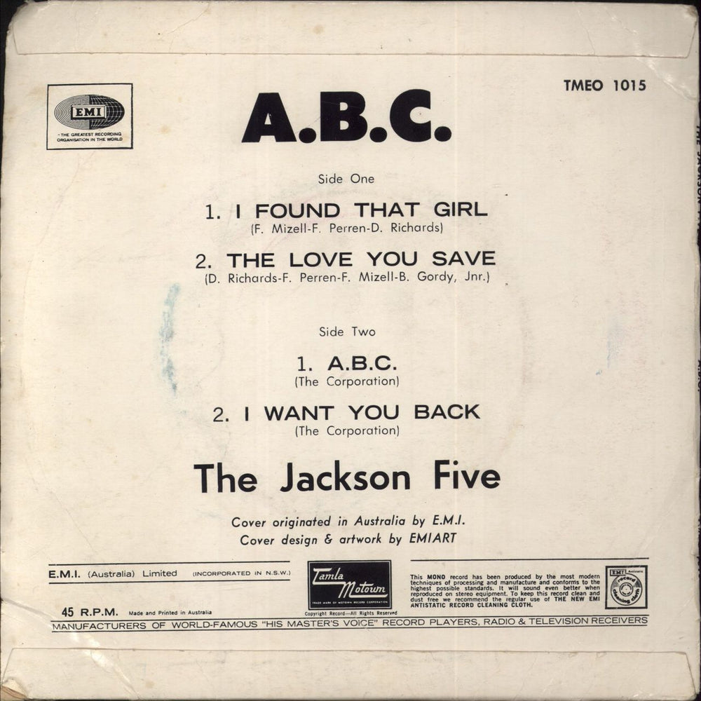 The Jackson Five ABC - VG Australian 7" vinyl single (7 inch record / 45)