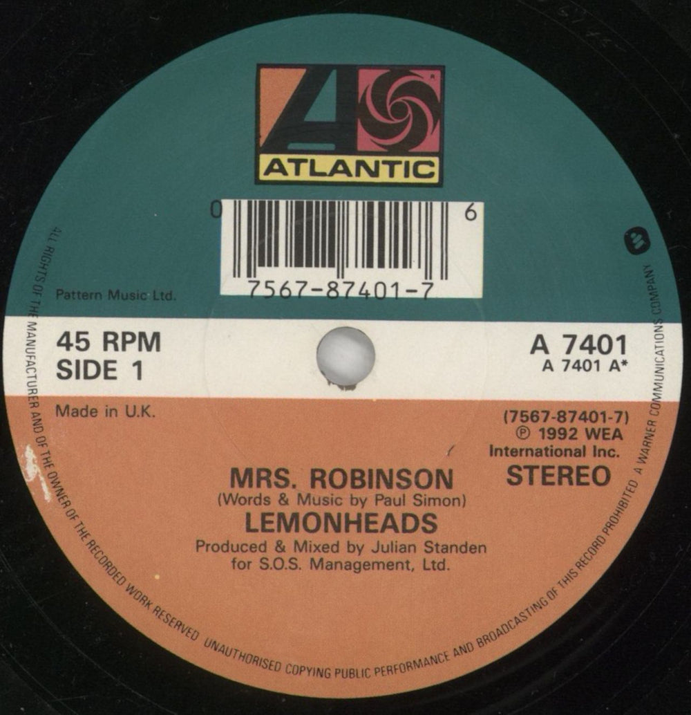 The Lemonheads Mrs. Robinson UK 7" vinyl single (7 inch record / 45) LEM07MR110115