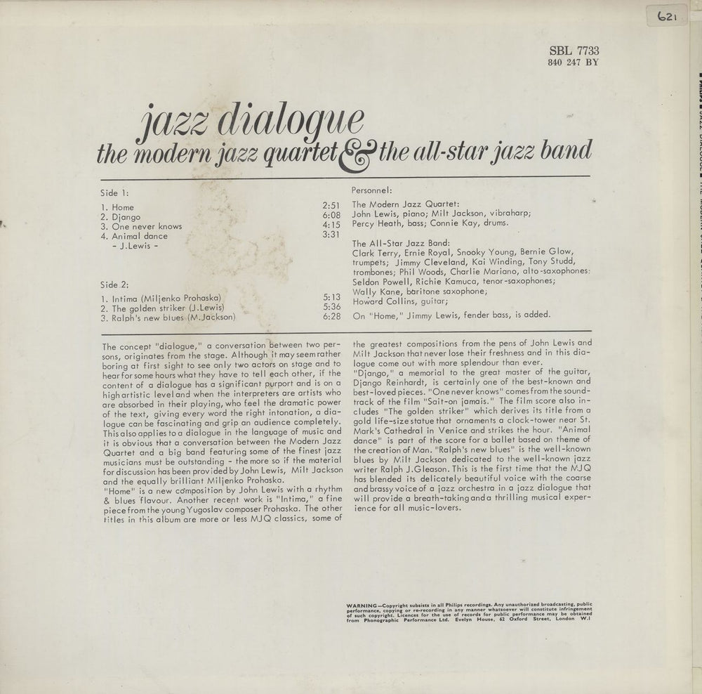 The Modern Jazz Quartet Jazz Dialogue UK vinyl LP album (LP record)