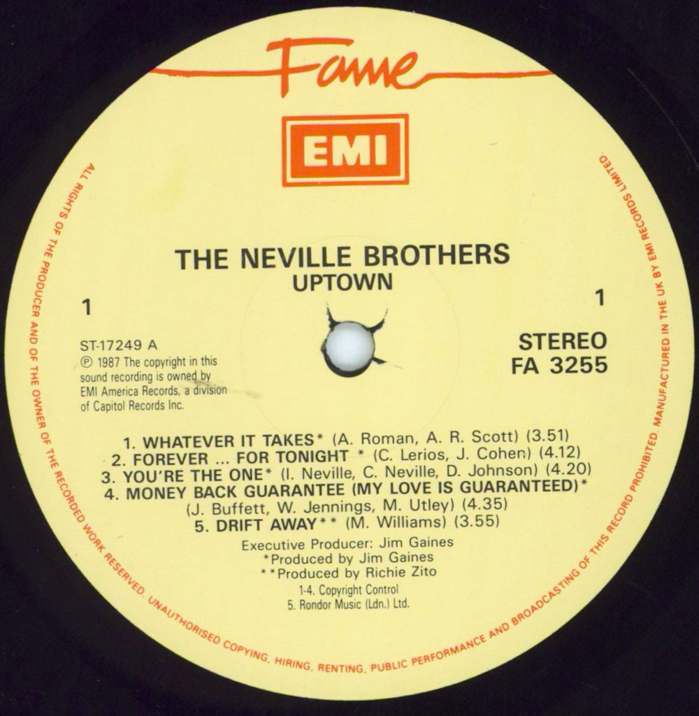 The Neville Brothers Uptown UK vinyl LP album (LP record) NVBLPUP801842