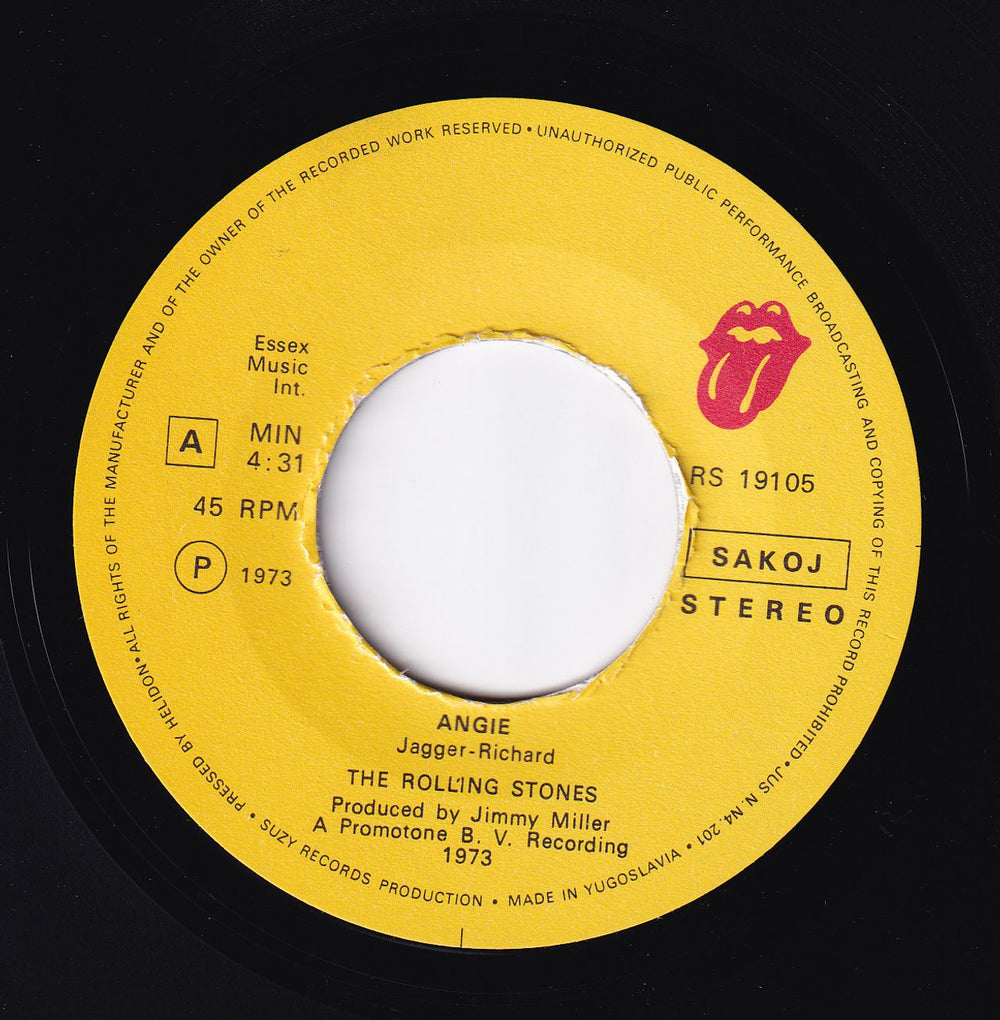 The Rolling Stones Angie - Srebrna Yugoslavian 7" vinyl single (7 inch record / 45)