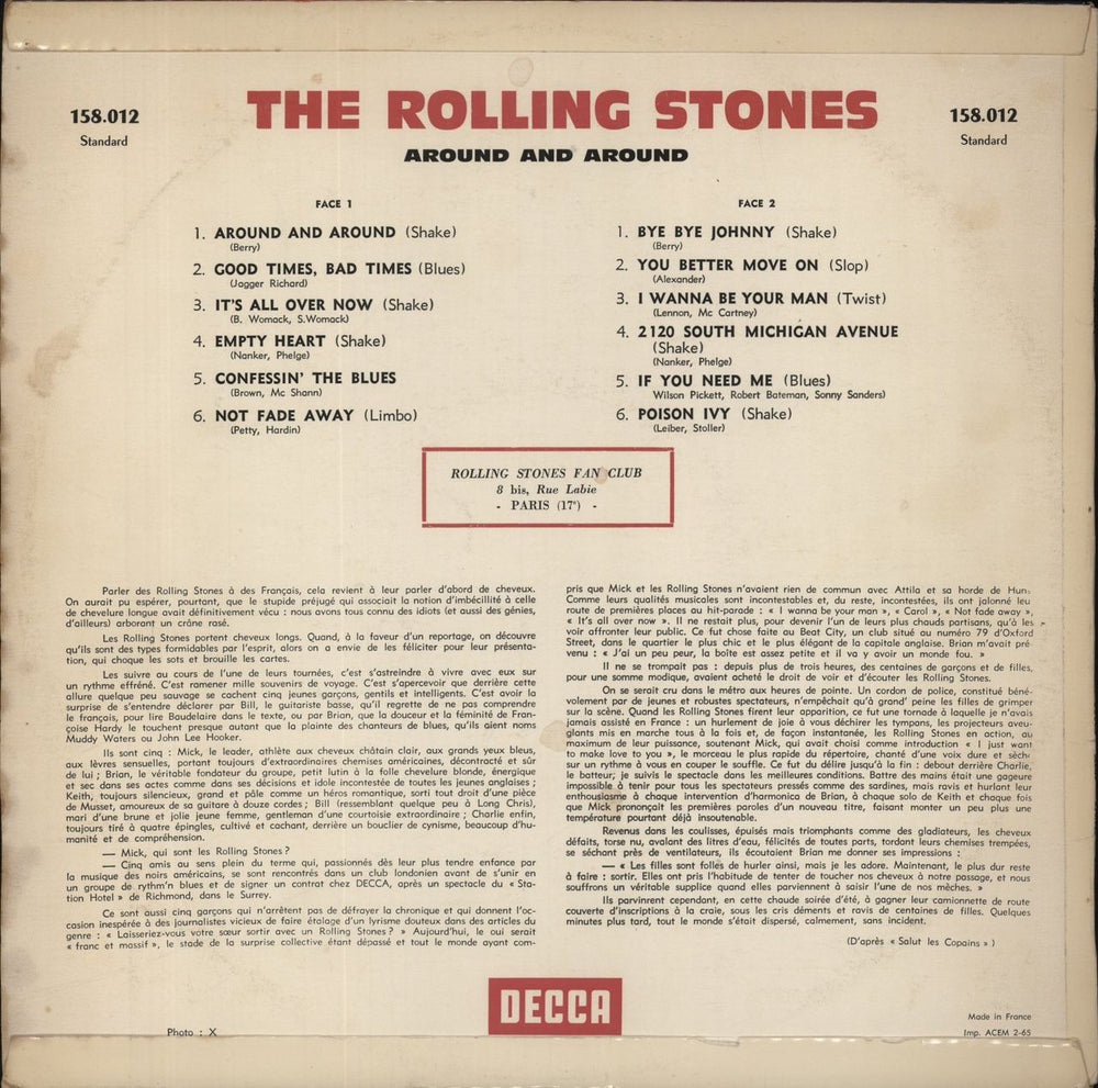 The Rolling Stones Around And Around - 2-65 French vinyl LP album (LP record)