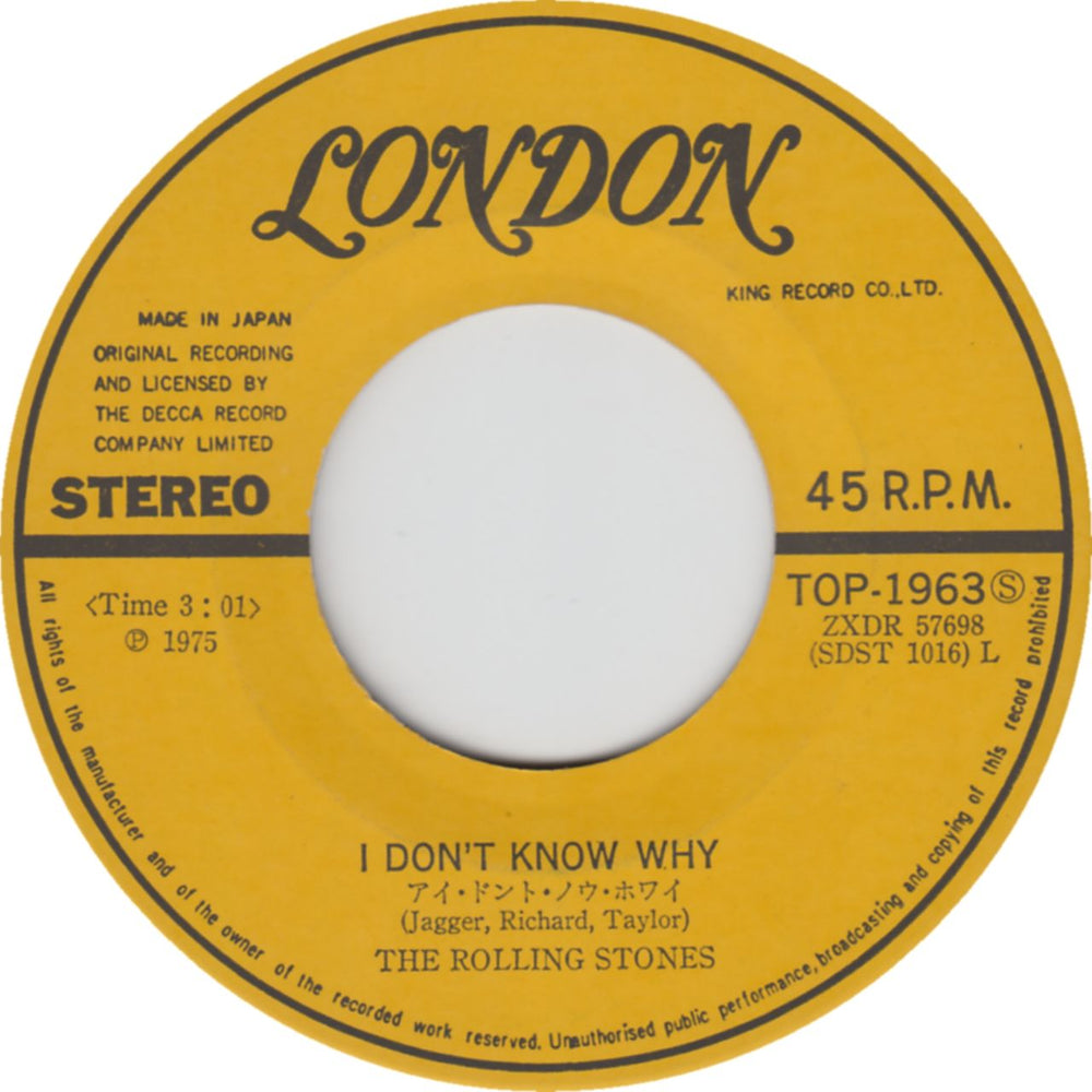 The Rolling Stones I Don't Know Why Japanese 7" vinyl single (7 inch record / 45)