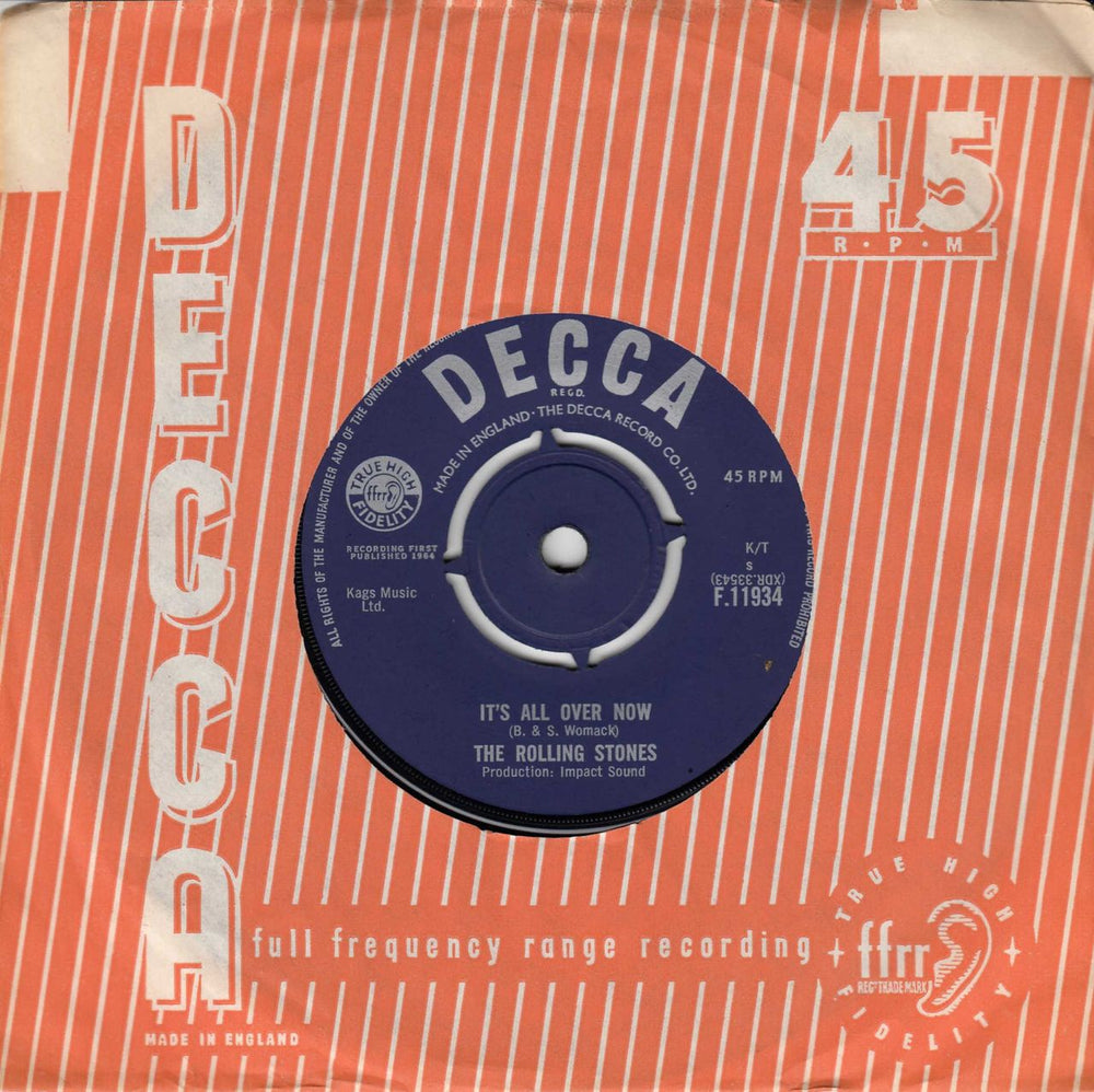 The Rolling Stones It's All Over Now - 2nd UK 7" vinyl single (7 inch record / 45) F.11934