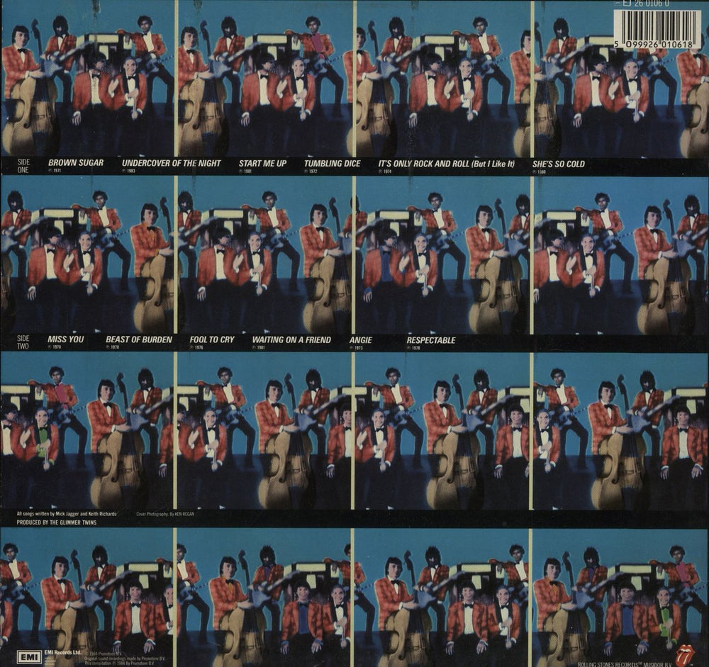The Rolling Stones Rewind (1971-1984) - square sticker UK vinyl LP album (LP record) 5099926010618