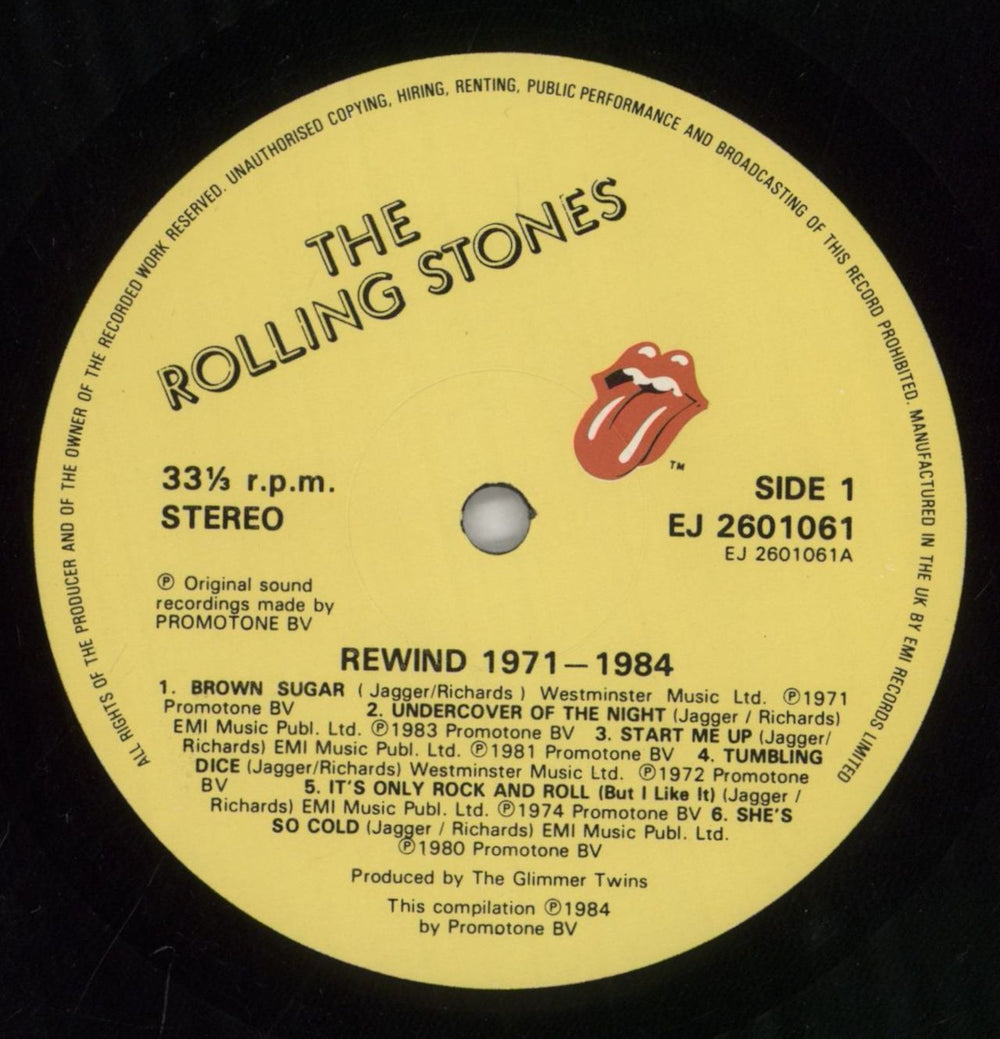 The Rolling Stones Rewind (1971-1984) - square sticker UK vinyl LP album (LP record) ROLLPRE552532