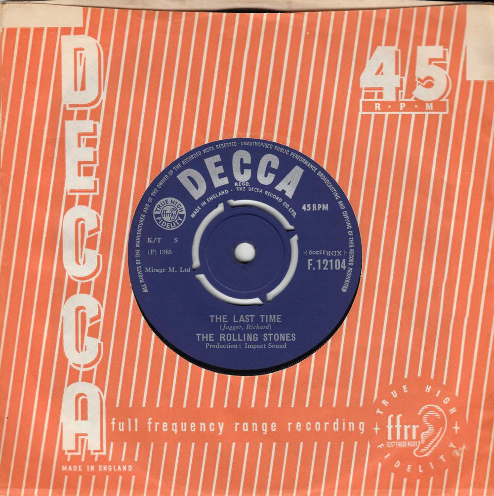 The Rolling Stones The Last Time - 1st [a] UK 7" vinyl single (7 inch record / 45) F.12104