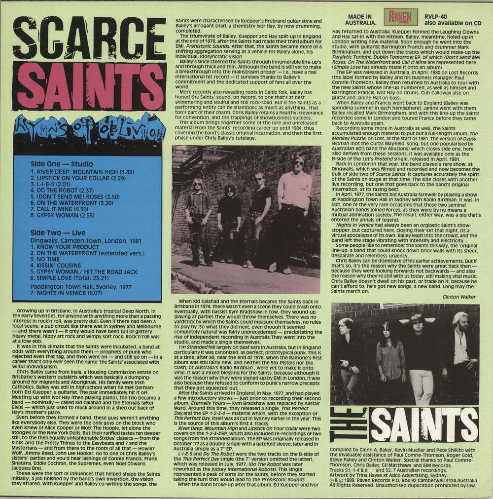 The Saints Scarce Saints - Hymns Of Oblivion 1977-1984 Australian vinyl LP album (LP record)