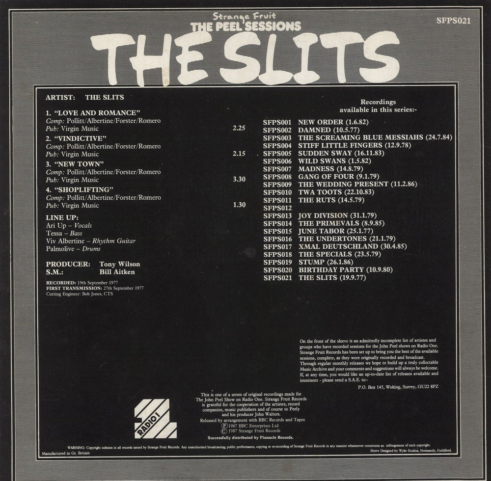 The Slits The Peel Sessions - EX UK 12" vinyl single (12 inch record / Maxi-single)