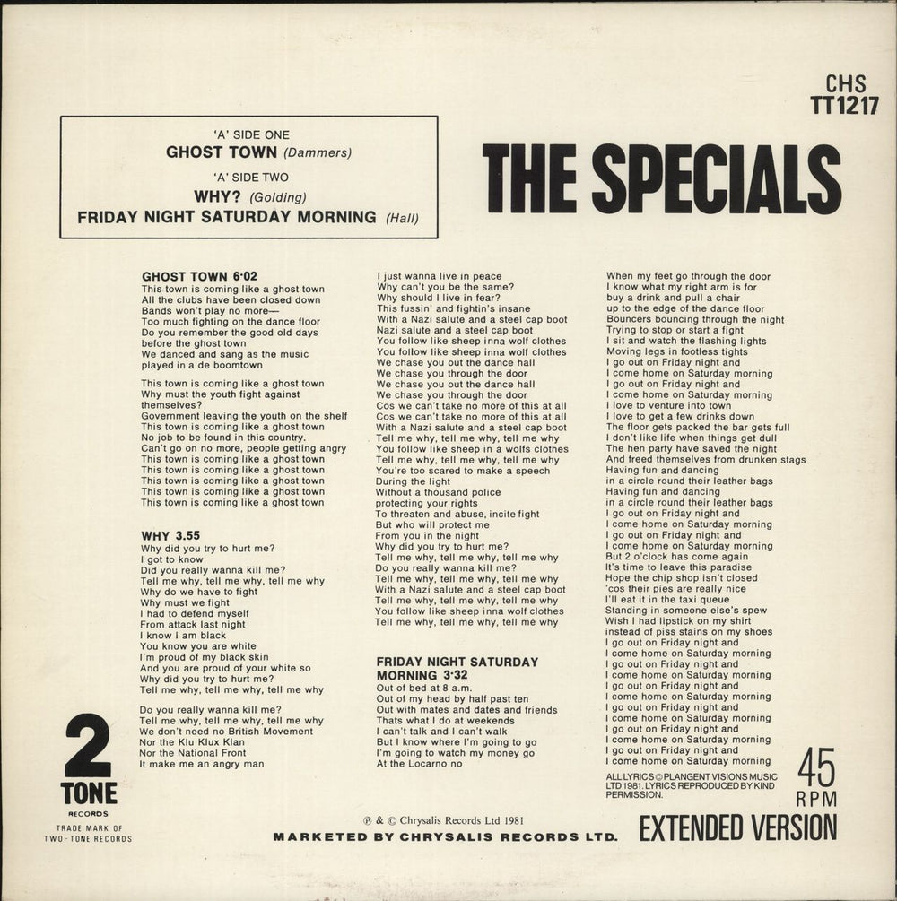 The Specials Ghost Town - Glossy - EX UK 12" vinyl single (12 inch record / Maxi-single)