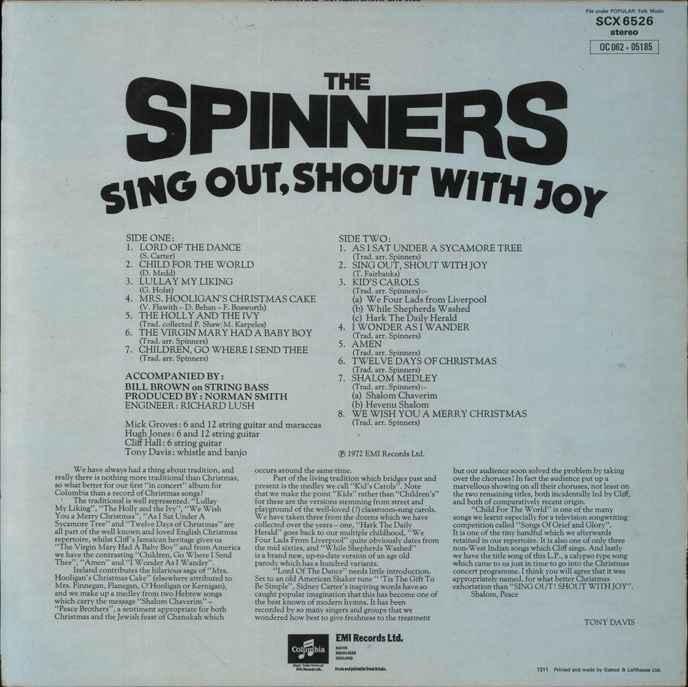 The Spinners Sing Out, Shout With Joy UK vinyl LP album (LP record)