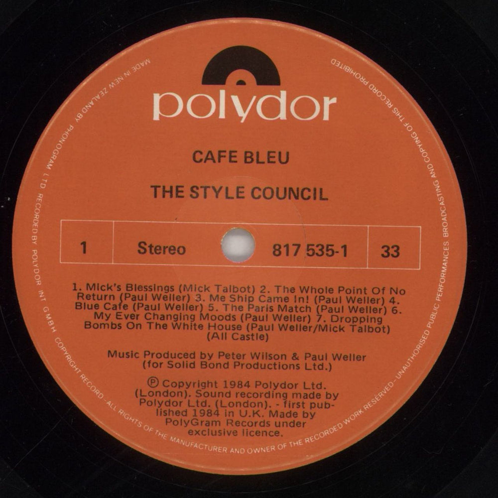 The Style Council Café Bleu New Zealand vinyl LP album (LP record) STYLPCA423751