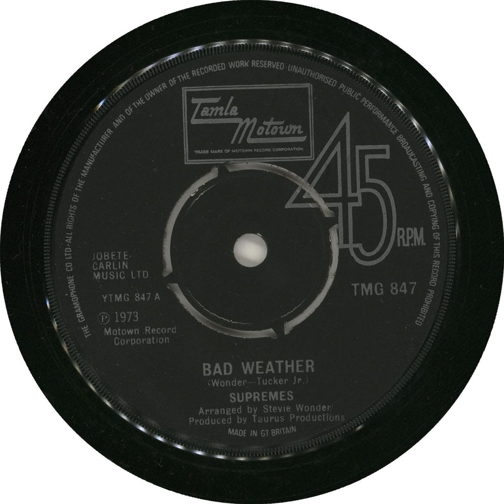 The Supremes Bad Weather UK 7" vinyl single (7 inch record / 45) TMG847
