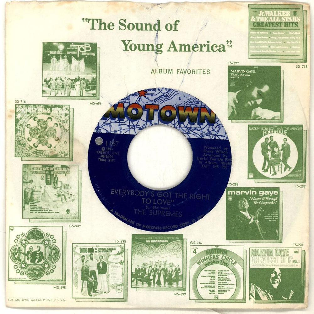 The Supremes Everybody's Got The Right To Love US 7" vinyl single (7 inch record / 45) M1167