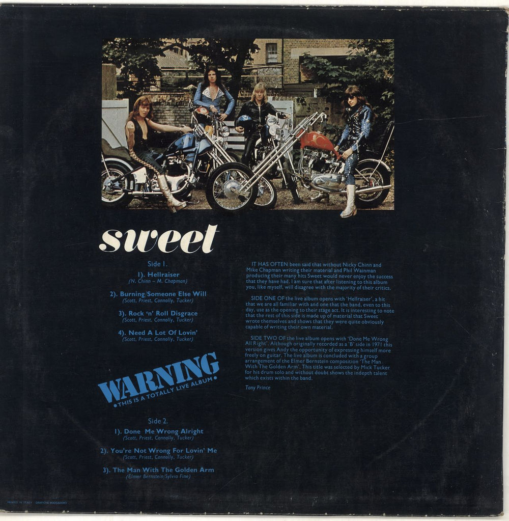 The Sweet Live In England! Italian vinyl LP album (LP record)