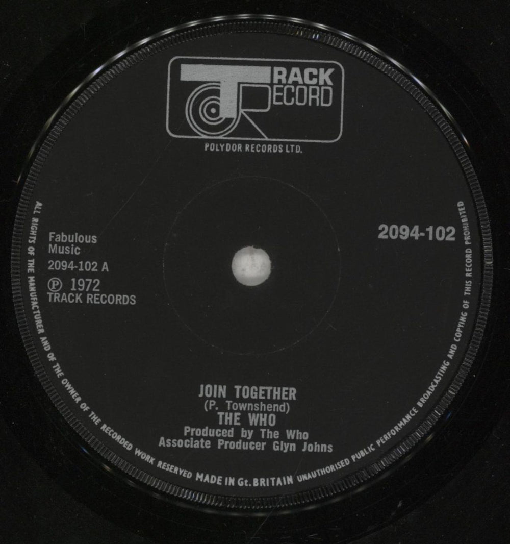 The Who Join Together - Solid Centre UK 7" vinyl single (7 inch record / 45) 2094-102