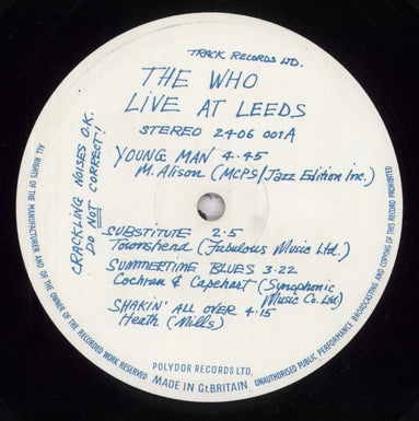 The Who Live At Leeds - 1st Black - Complete - Tuesday Poster UK vinyl LP album (LP record) WHOLPLI758726