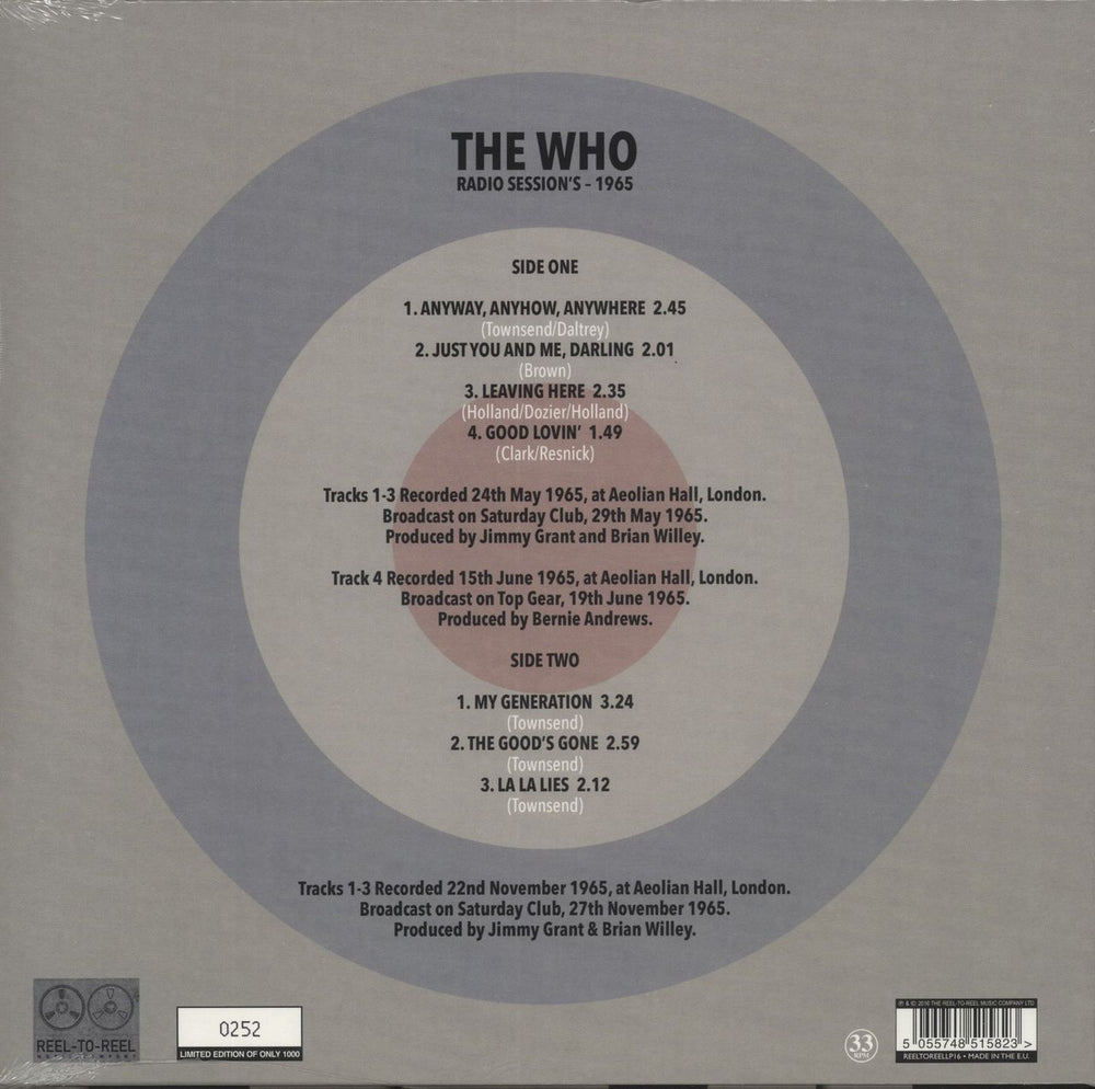 The Who Radio Session's 1965 - Blue Vinyl + Numbered Sleeve - Sealed UK 10" vinyl single (10 inch record) 5055748515823