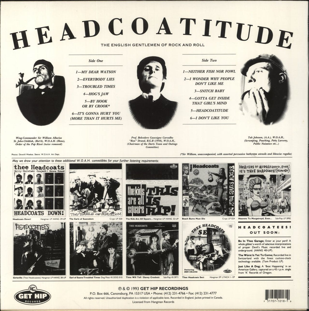 Thee Headcoats Headcoatitude - Black Vinyl US vinyl LP album (LP record) 751707101810