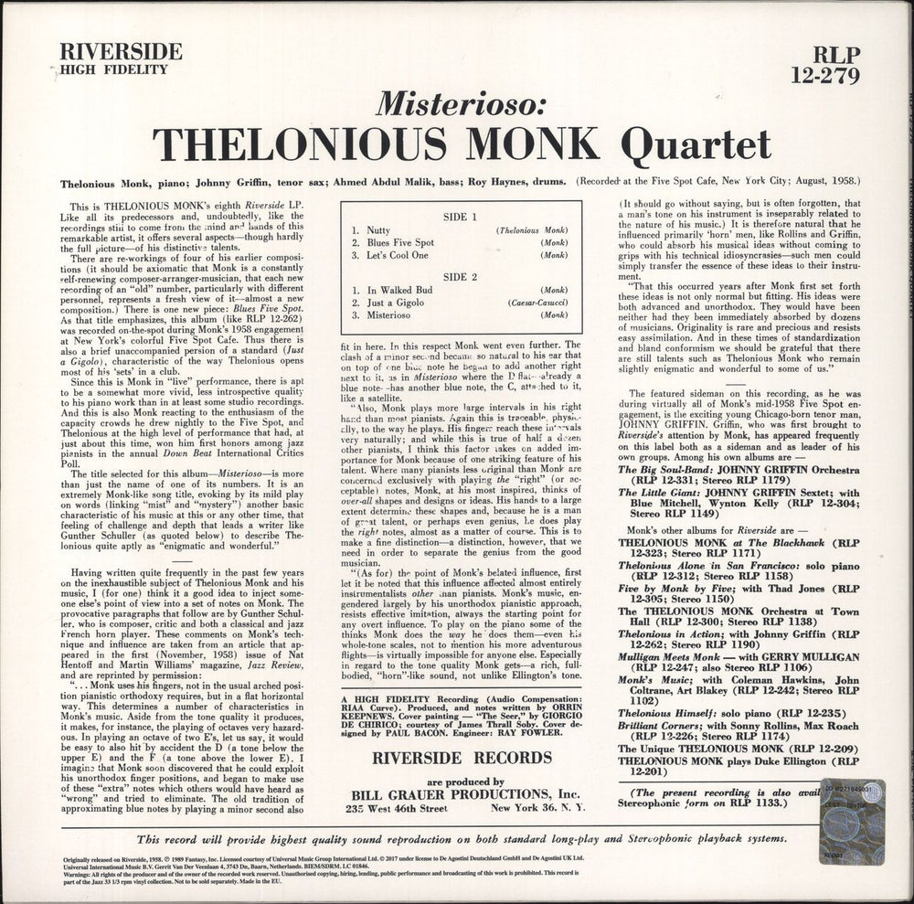 Thelonious Monk Misterioso - 180gm Vinyl + Booklet UK vinyl LP album (LP record)