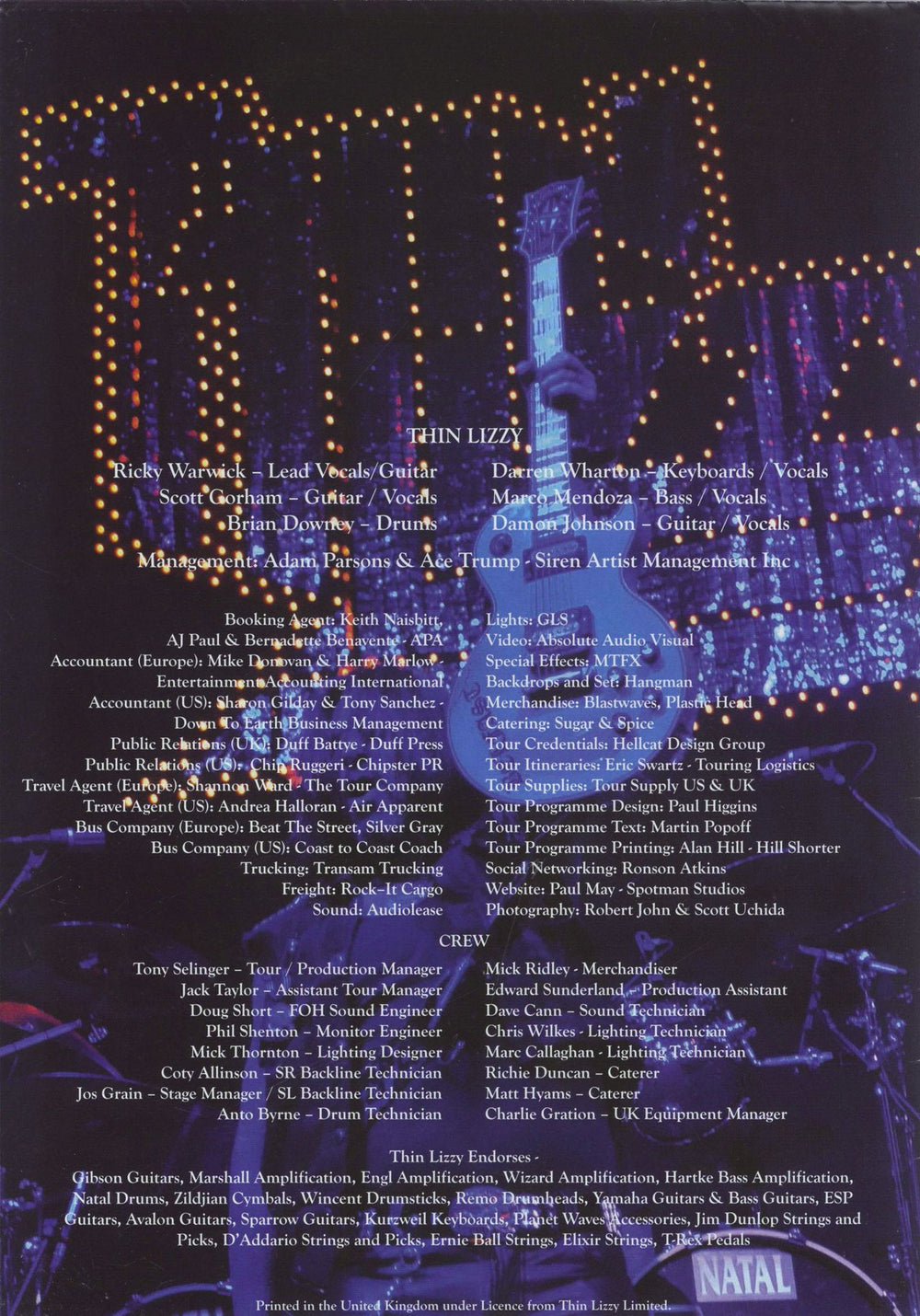 Thin Lizzy 2012 Tour Programme + Ticket Stub UK tour programme