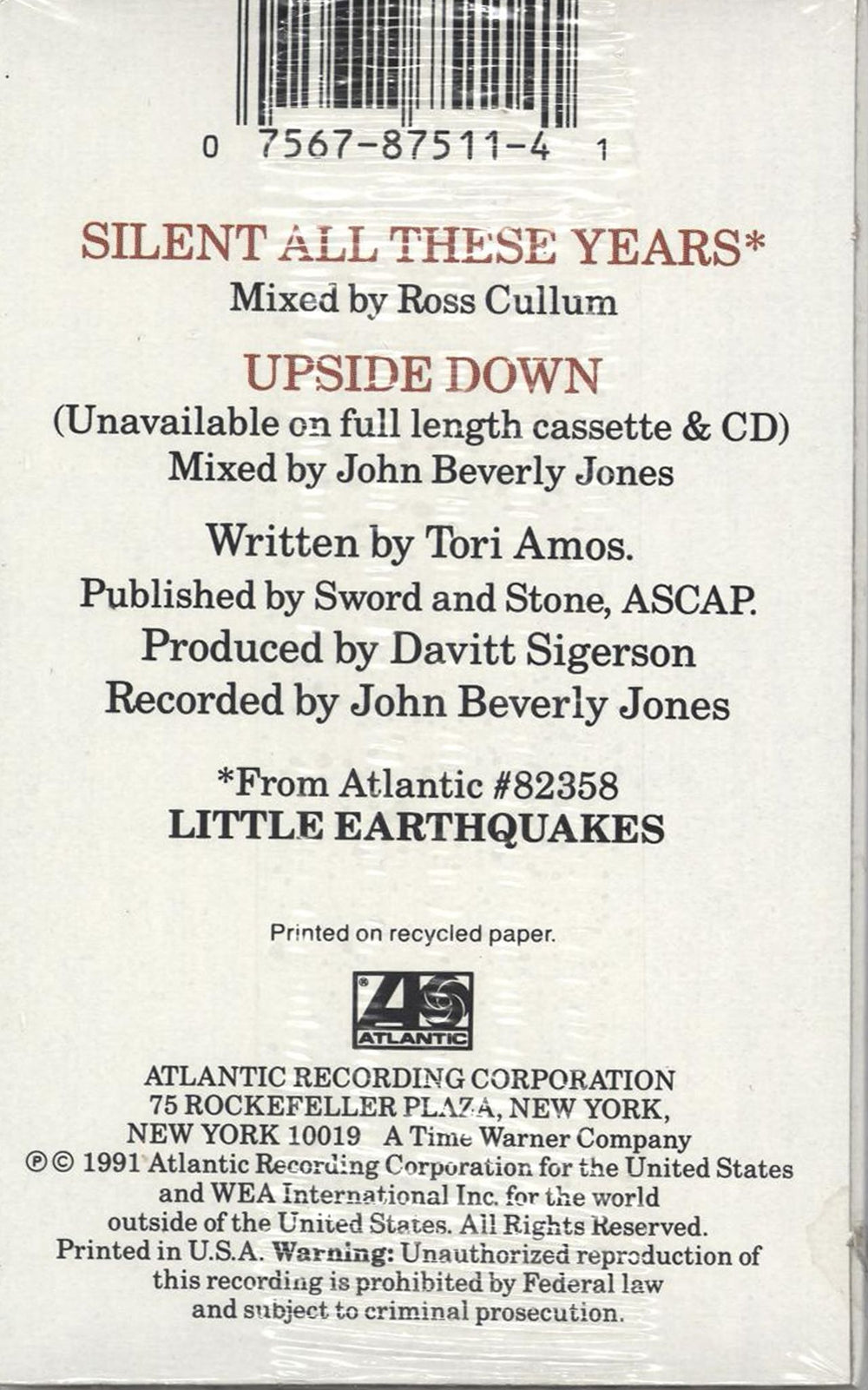 Tori Amos Silent All These Years US cassette single 075678751141