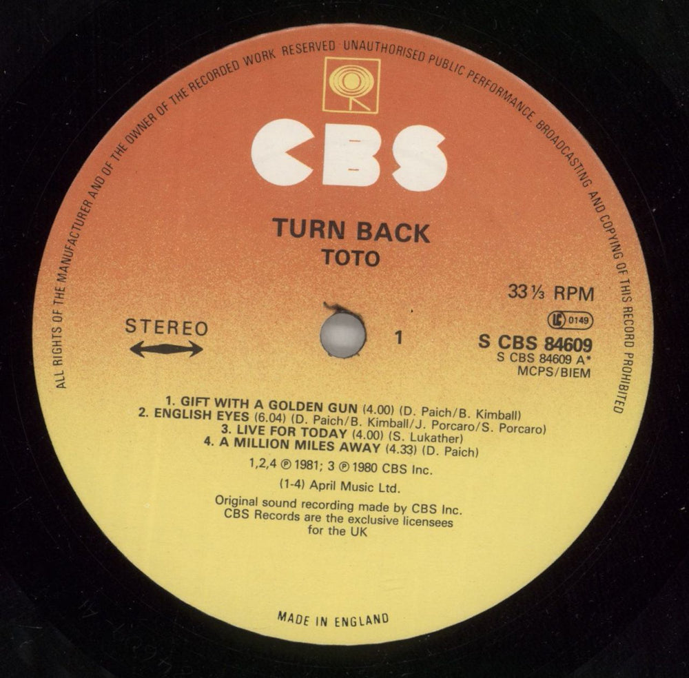Toto Turn Back UK vinyl LP album (LP record) TOTLPTU682514