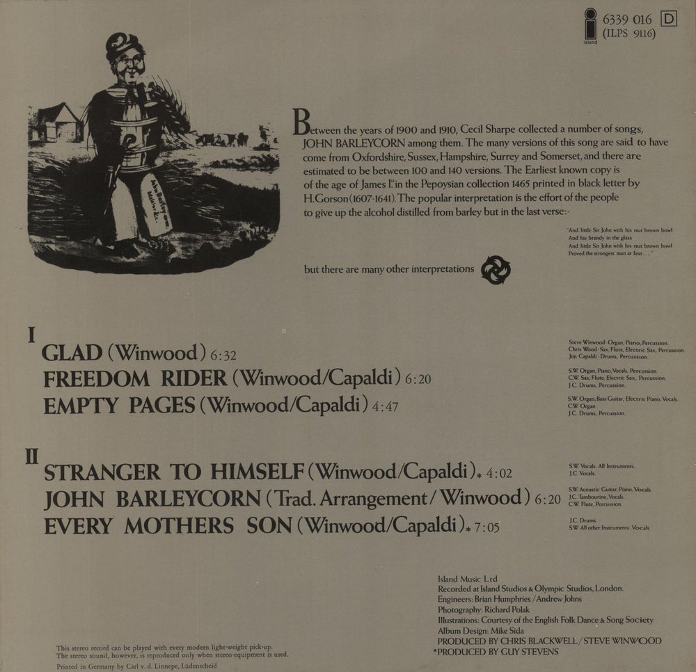 Traffic John Barleycorn Must Die German vinyl LP album (LP record)