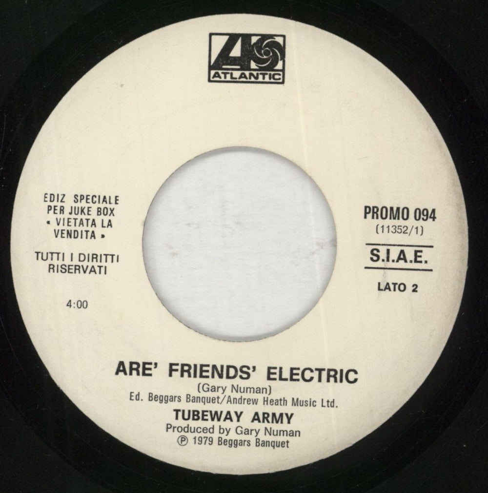 Tubeway Army Are' Friends' Electric Italian 7" vinyl single (7 inch record / 45)