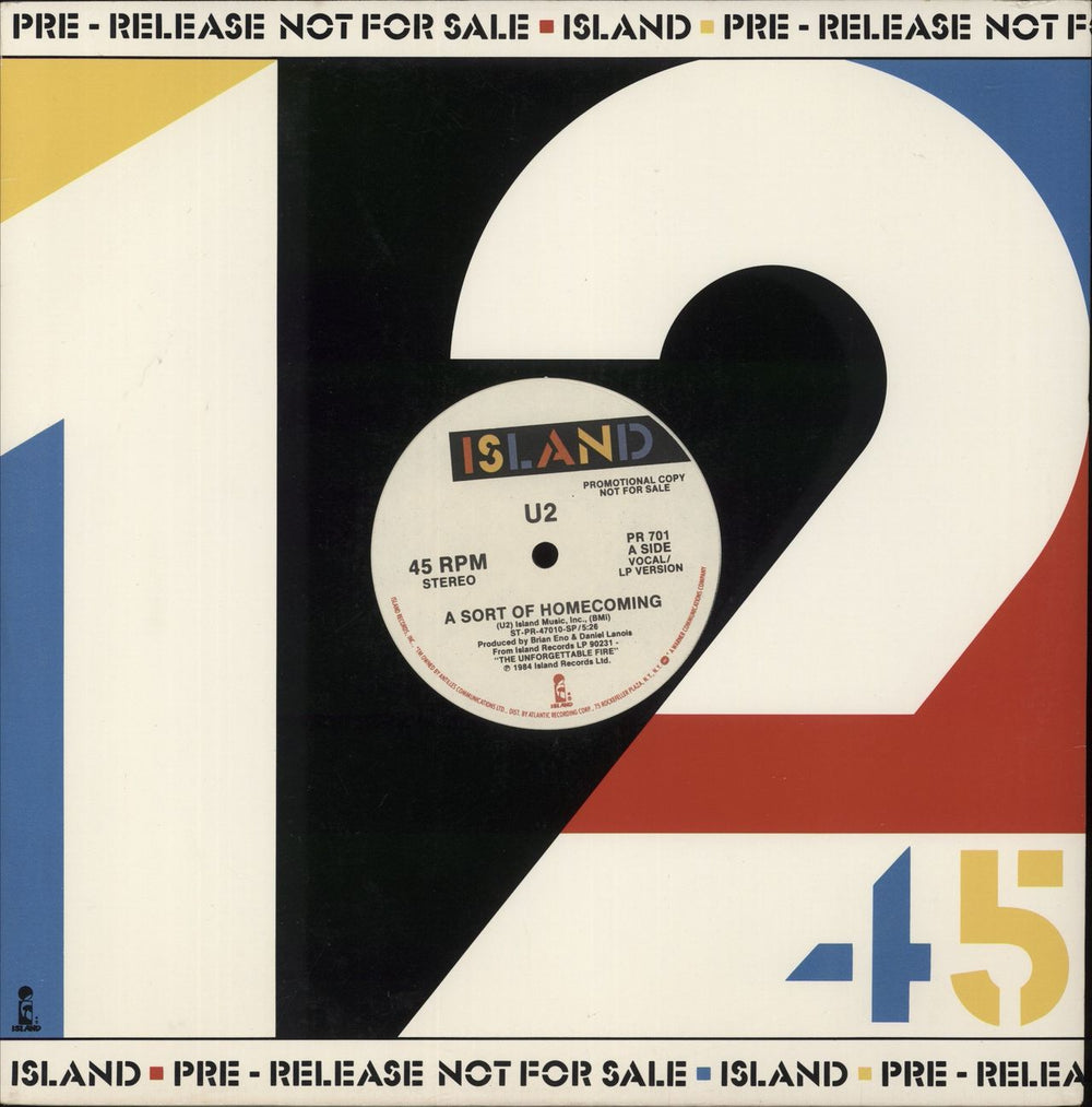 U2 A Sort Of Homecoming US Promo 12" vinyl single (12 inch record / Maxi-single) PR701