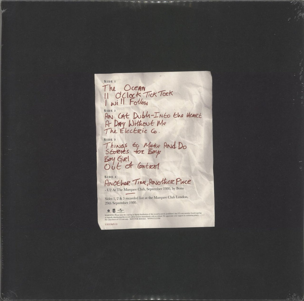 U2 Another Time, Another Place: Live At The Marquee 1980 - Sealed UK 10" vinyl single (10 inch record)