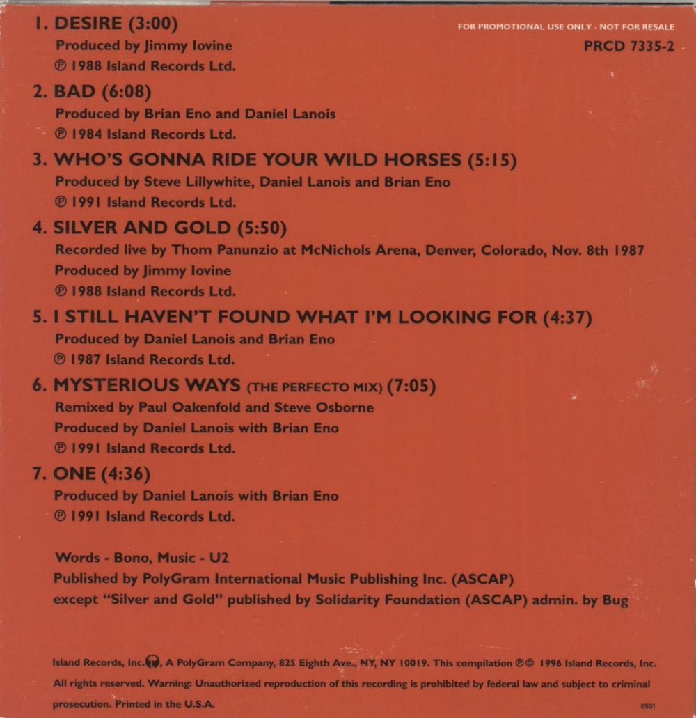 U2 Previously... US Promo CD album (CDLP)