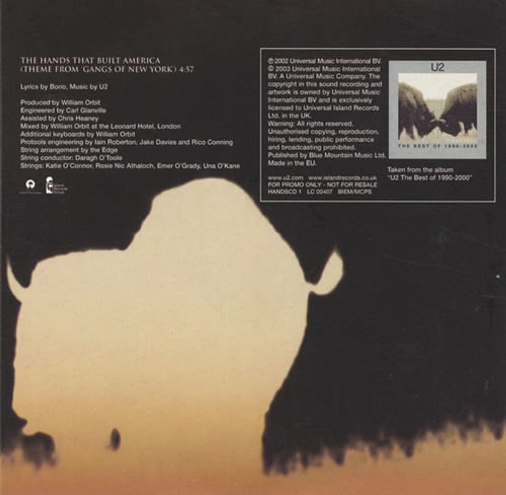 U2 The Hands That Built America UK Promo CD single (CD5 / 5") U-2C5TH234592