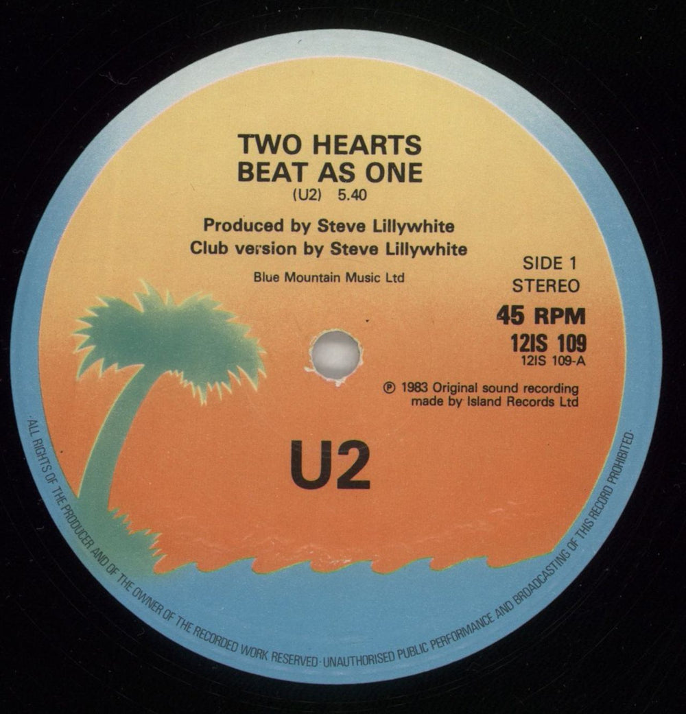 U2 Two Hearts Beat As One + Sleeve UK 12" vinyl single (12 inch record / Maxi-single) U-212TW05779