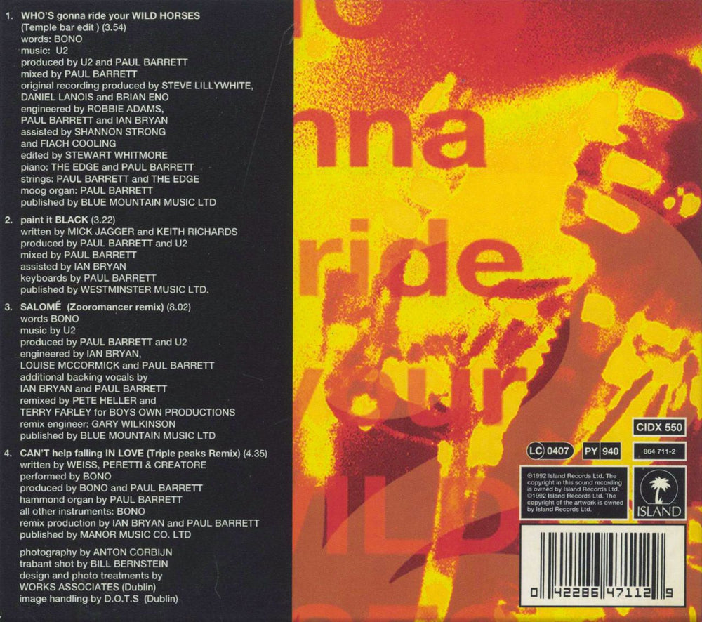 U2 Who's Gonna Ride Your Wild Horses + prints UK CD single (CD5 / 5") 042286471129