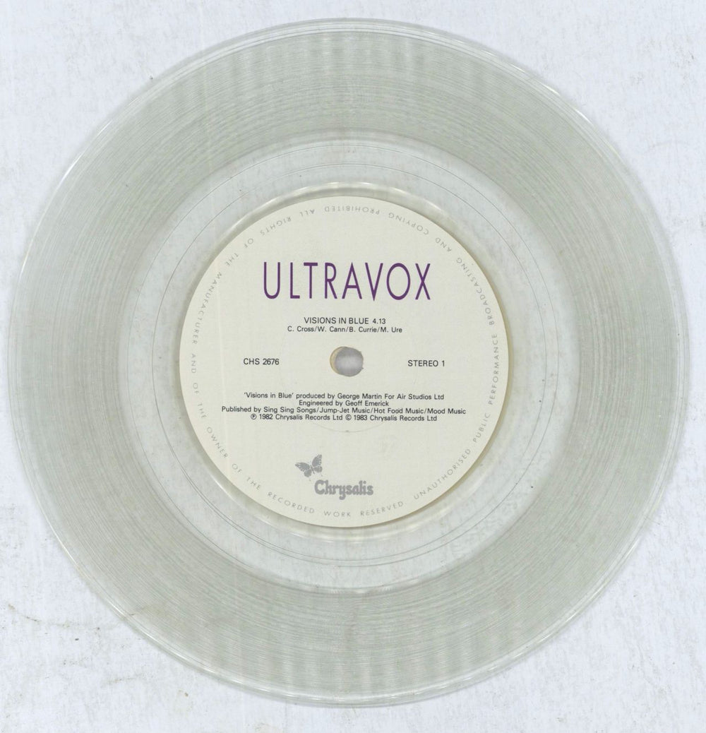 Ultravox Visions In Blue - Clear Vinyl UK 7" vinyl single (7 inch record / 45) VOX07VI28121