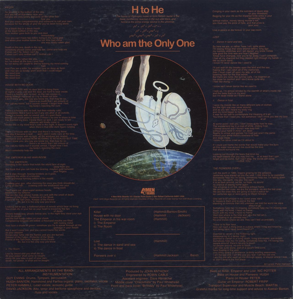 Van Der Graaf Generator H To He Who Am The Only One US Promo vinyl LP album (LP record)
