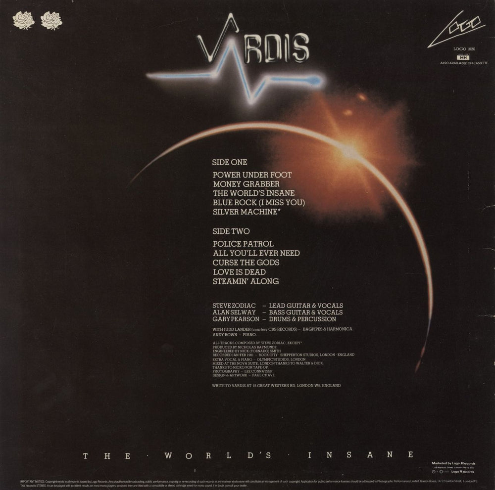 Vardis The World's Insane UK vinyl LP album (LP record)