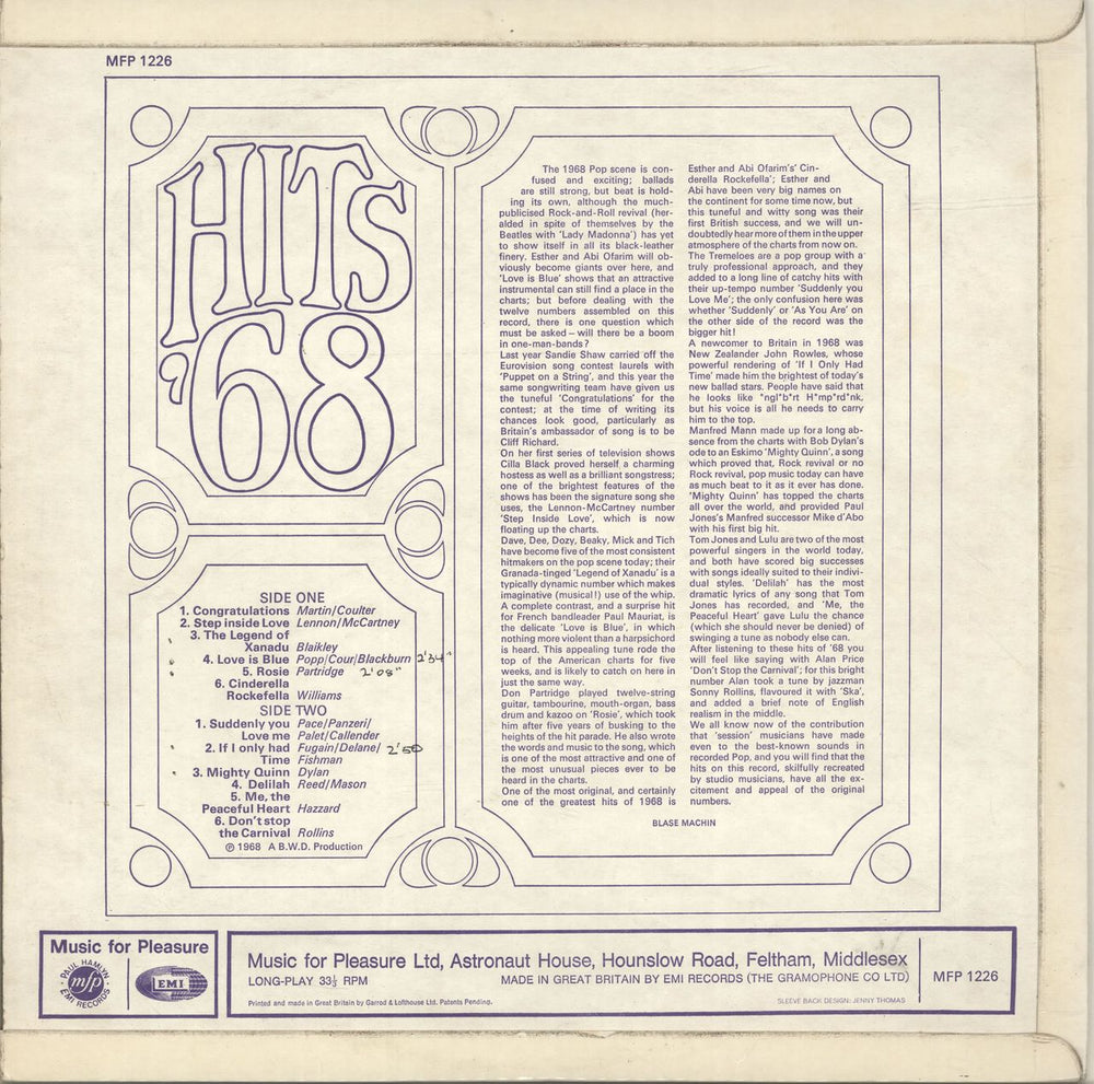 Various-60s & 70s Hits '68 UK vinyl LP album (LP record)