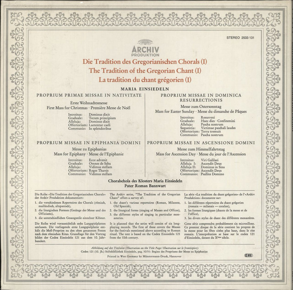 Various-Choral & Gregorian Chanting Gregorianischer Choral German vinyl LP album (LP record)