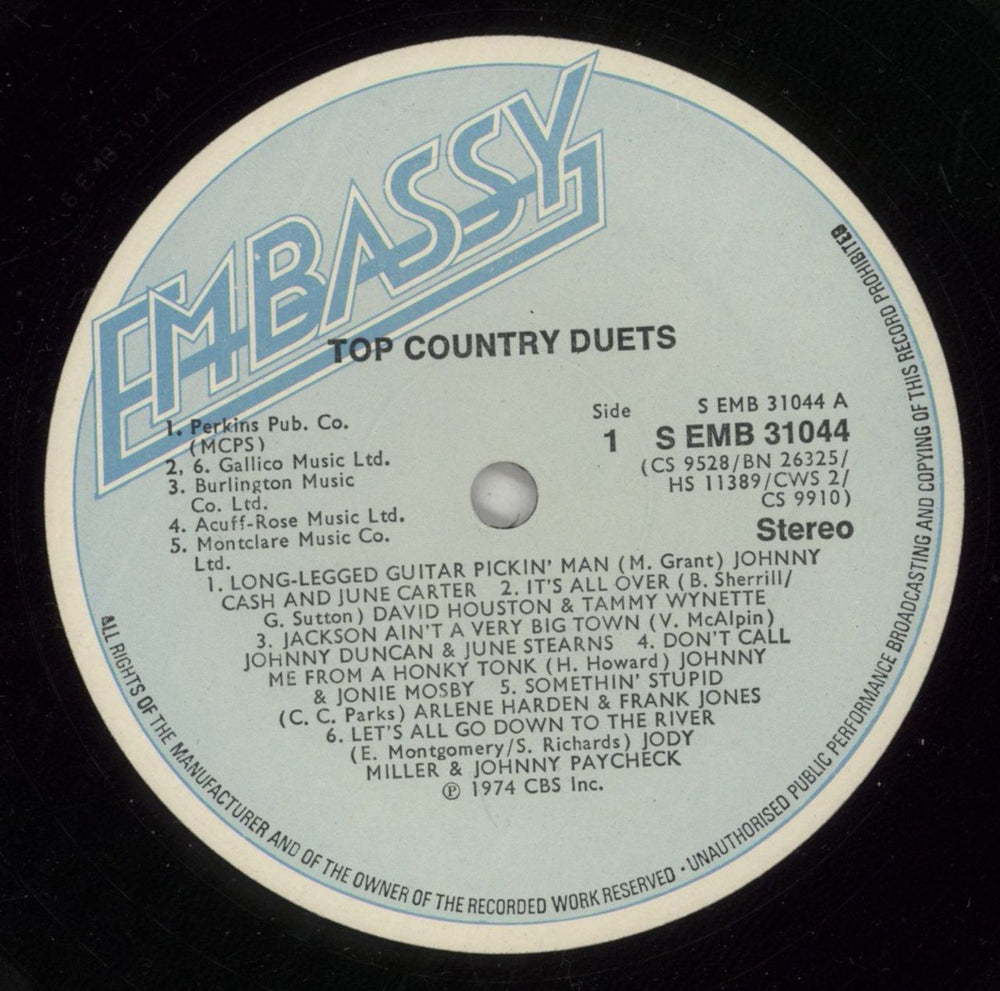 Various-Country Top Country Duets UK vinyl LP album (LP record) CVALPTO328765