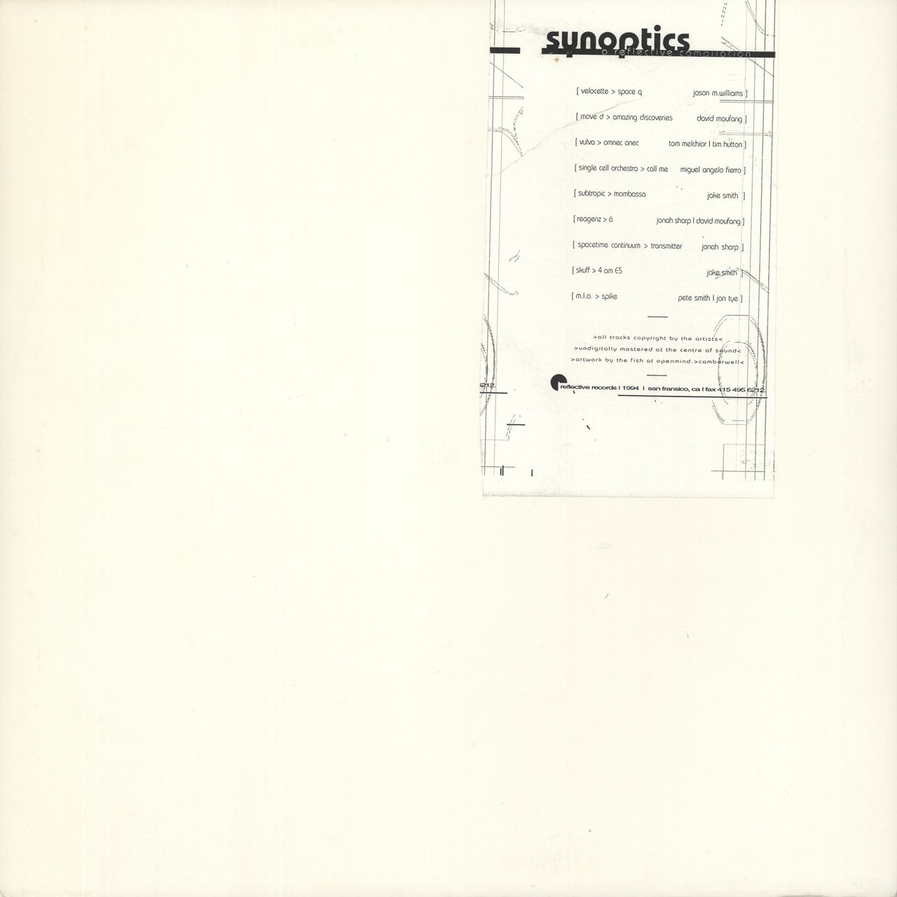 Various-Dance Synoptics A Reflective Compilation US 2-LP vinyl record set (Double LP Album)
