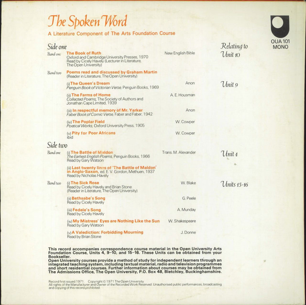 Various-Educational, Informational & Historical The Spoken Word UK vinyl LP album (LP record)