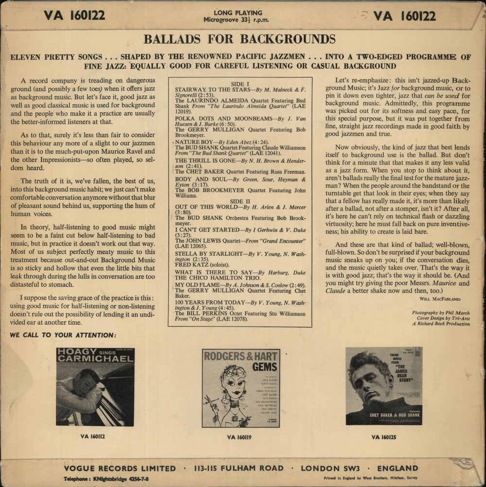 Various-Jazz Ballads For Backgrounds UK vinyl LP album (LP record)