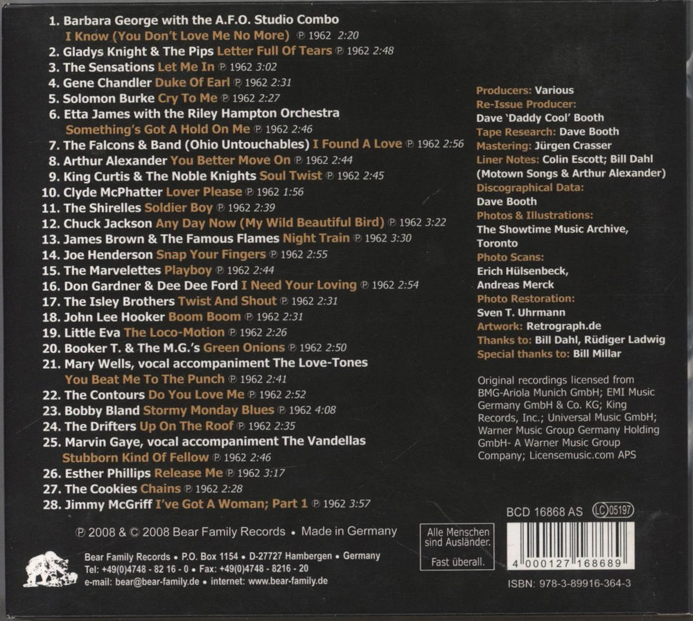 Various-Soul & Funk Sweet Soul Music 1962 - 28 Scorching Classics From 1962 German CD album (CDLP) 4000127168689