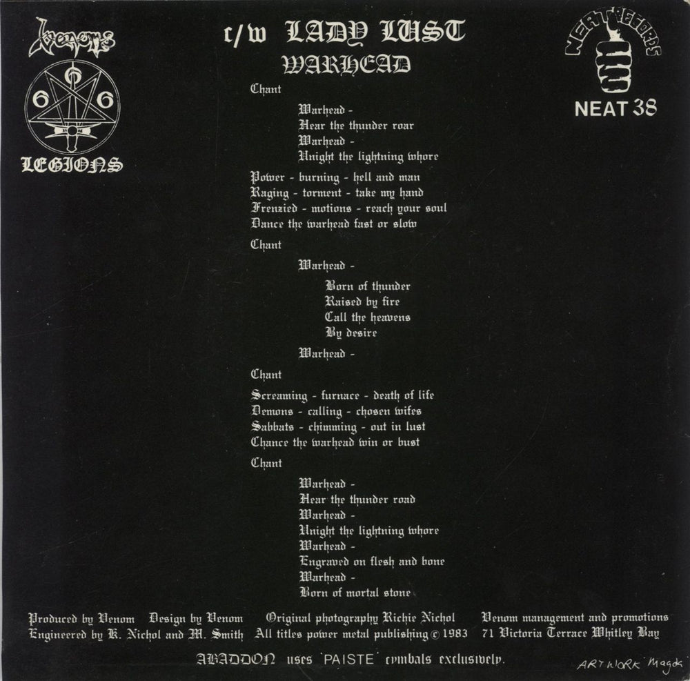 Venom Warhead - Cronos Sleeve UK 7" vinyl single (7 inch record / 45)